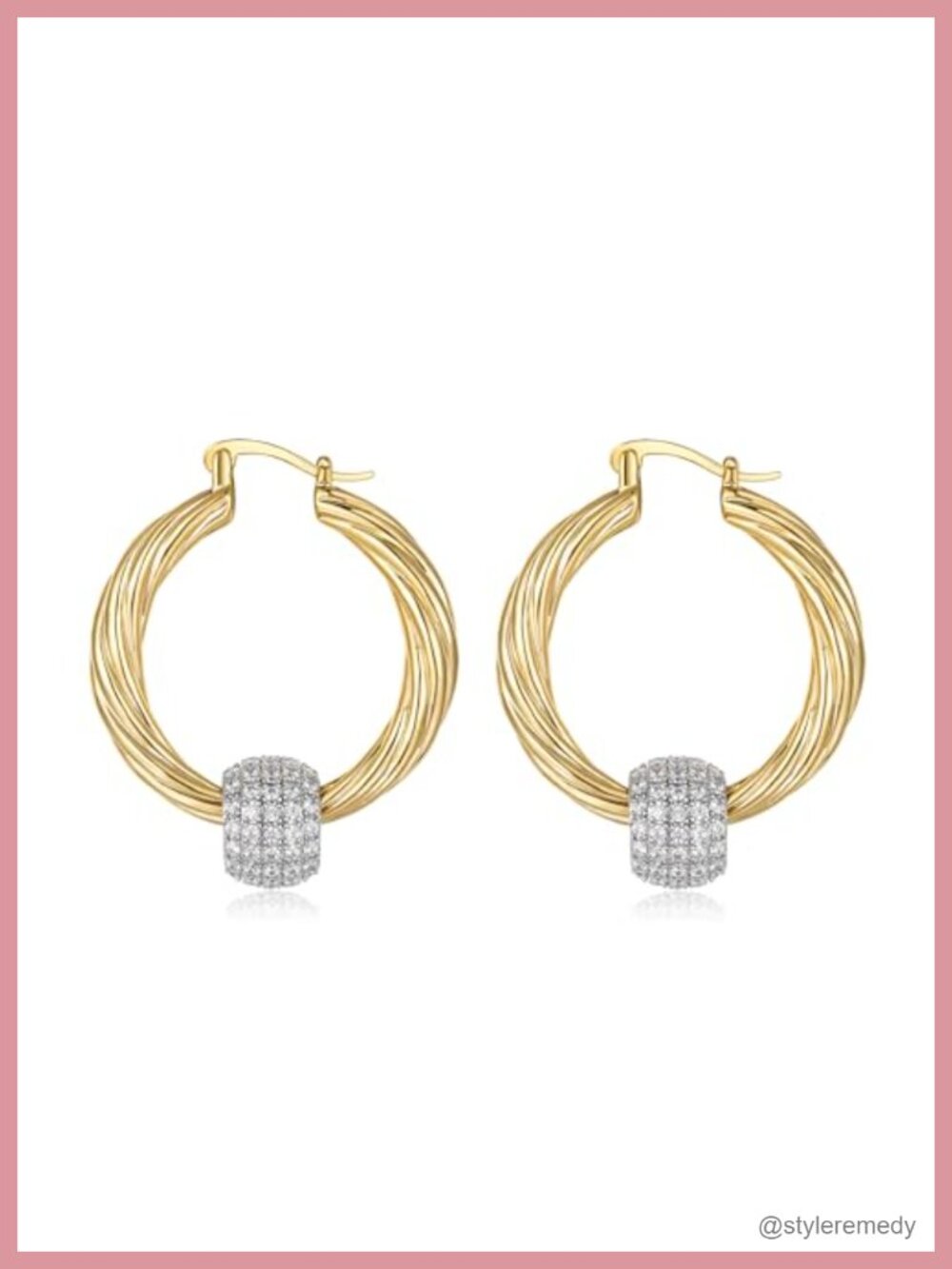 Gold Plated Hoop Earrings with Clear Stone Disco Ball Design